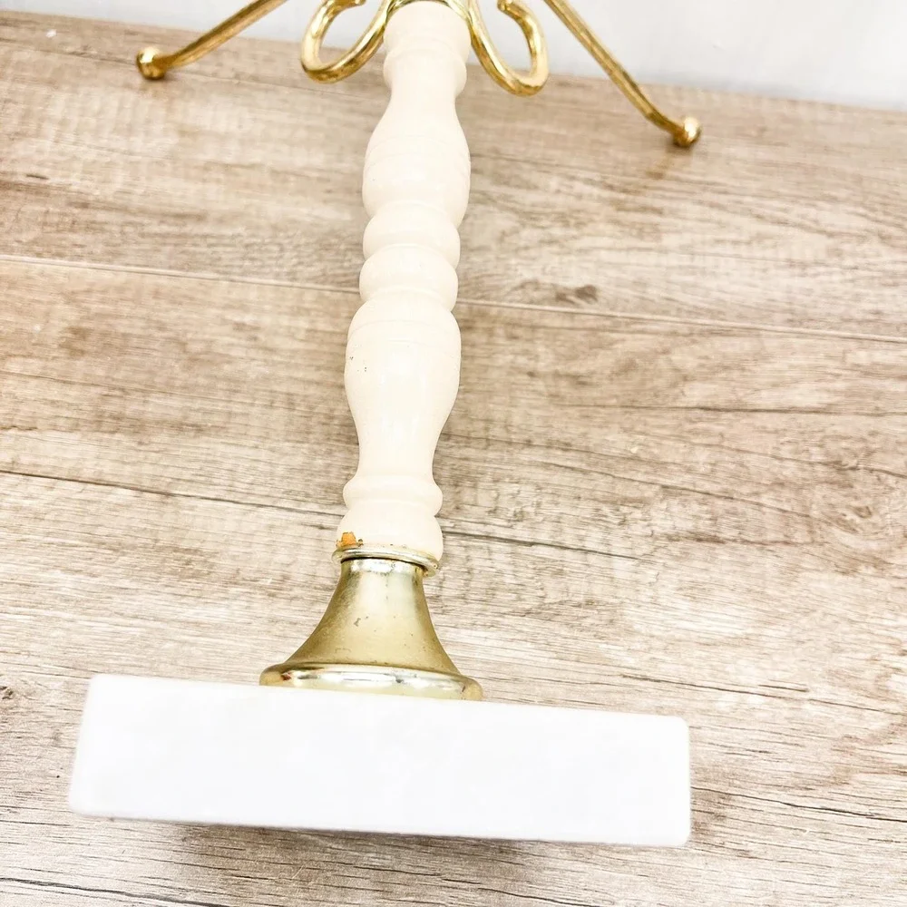 Vintage Brass Marble Jewelry Stand, 4-Arm Rotating Organizer Decor
